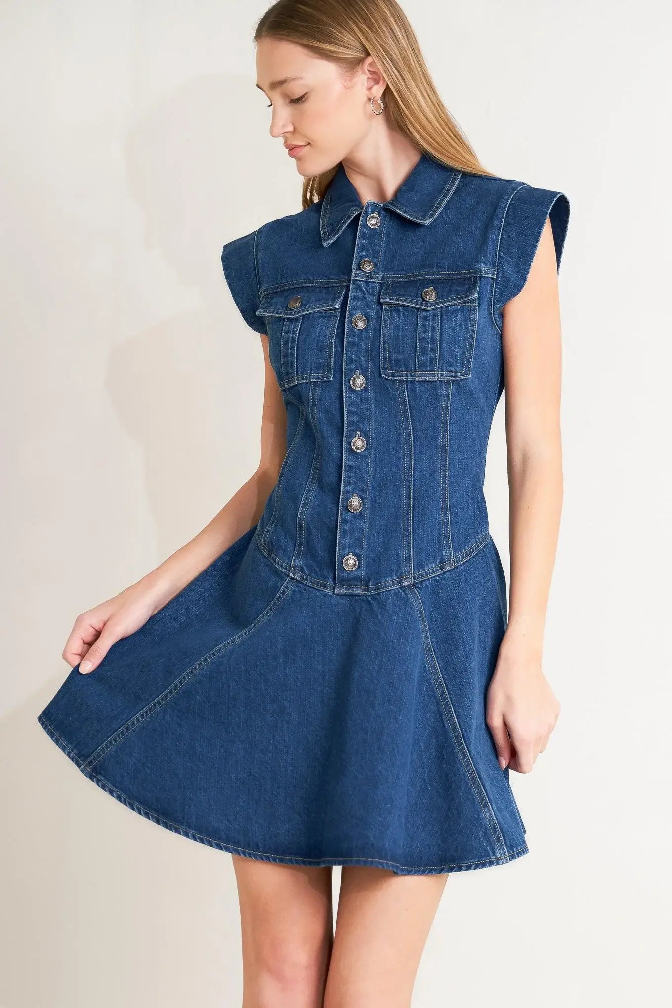 BLUE CRUSH DENIM MINI DRESS - Flying Tomato - Flyclothing LLC