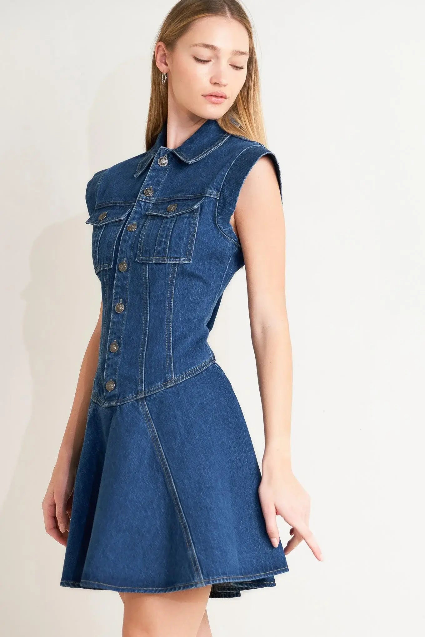 BLUE CRUSH DENIM MINI DRESS - Flying Tomato - Flyclothing LLC
