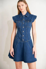 BLUE CRUSH DENIM MINI DRESS - Flying Tomato - Flyclothing LLC