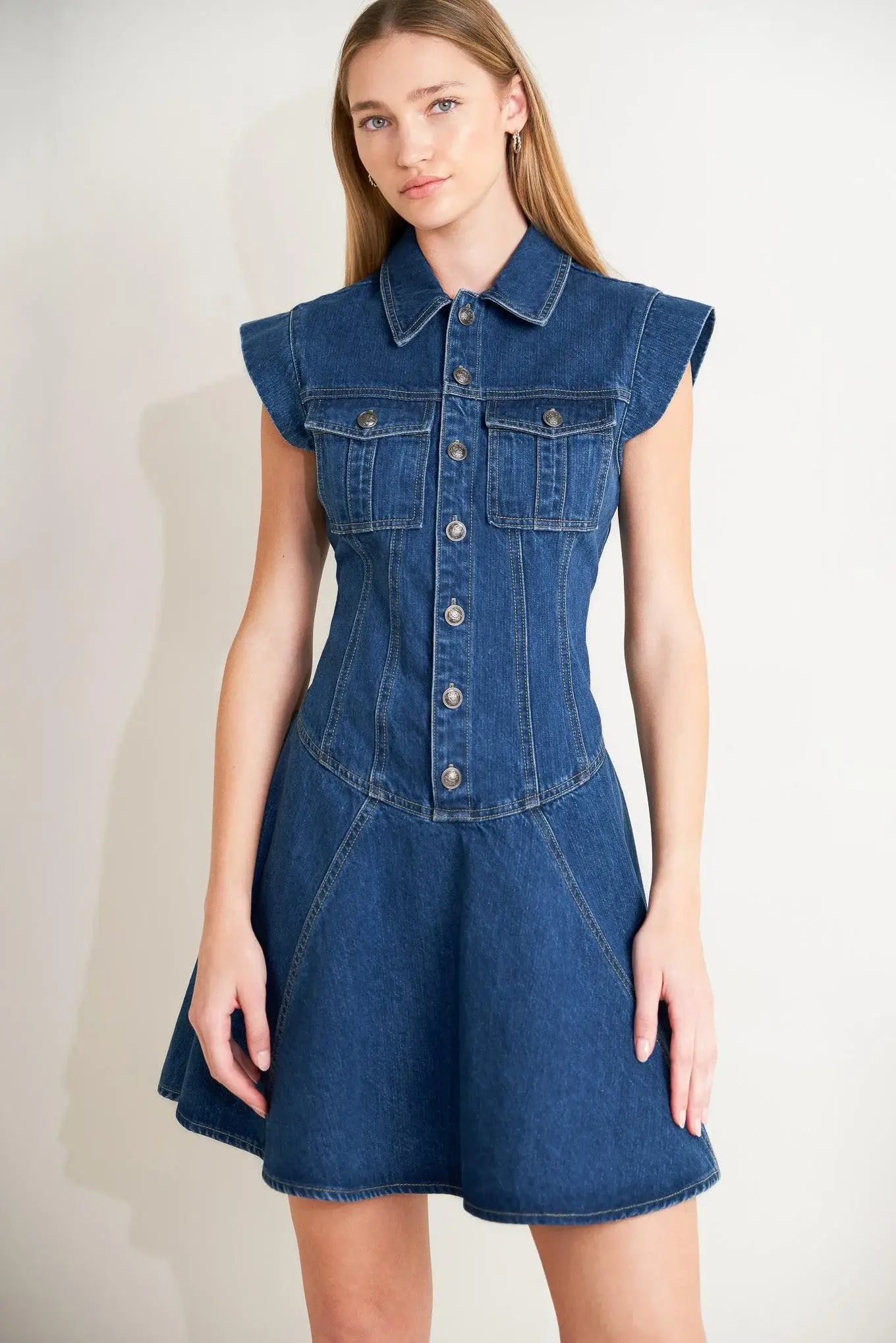 BLUE CRUSH DENIM MINI DRESS - Flying Tomato - Flyclothing LLC
