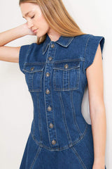 BLUE CRUSH DENIM MINI DRESS - Flying Tomato - Flyclothing LLC
