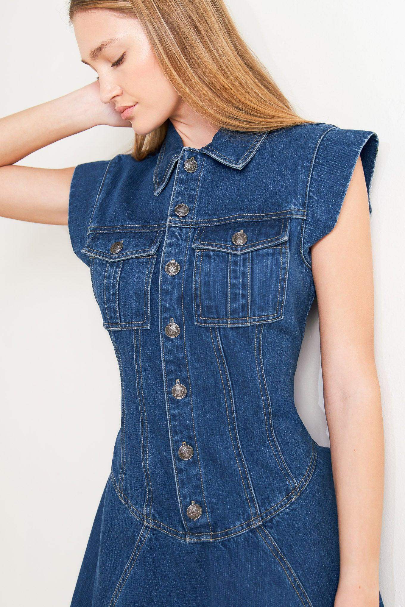 BLUE CRUSH DENIM MINI DRESS - Flying Tomato - Flyclothing LLC
