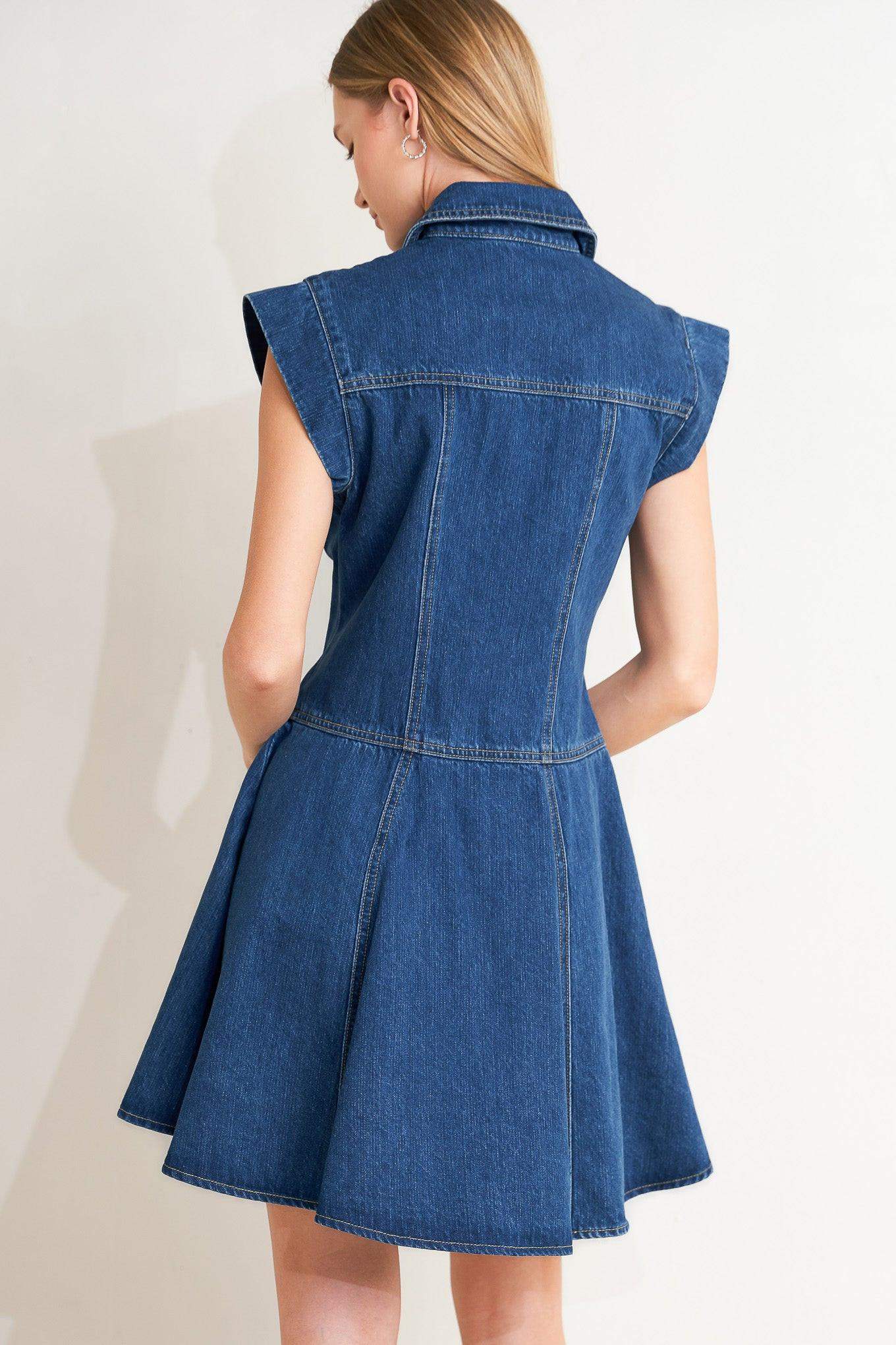BLUE CRUSH DENIM MINI DRESS - Flying Tomato - Flyclothing LLC