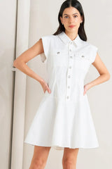 CONFIDENTLY YOURS WHITE WOVEN MINI DRESS - Flying Tomato - Flyclothing LLC