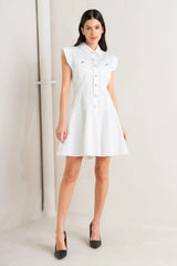 CONFIDENTLY YOURS WHITE WOVEN MINI DRESS - Flying Tomato - Flyclothing LLC
