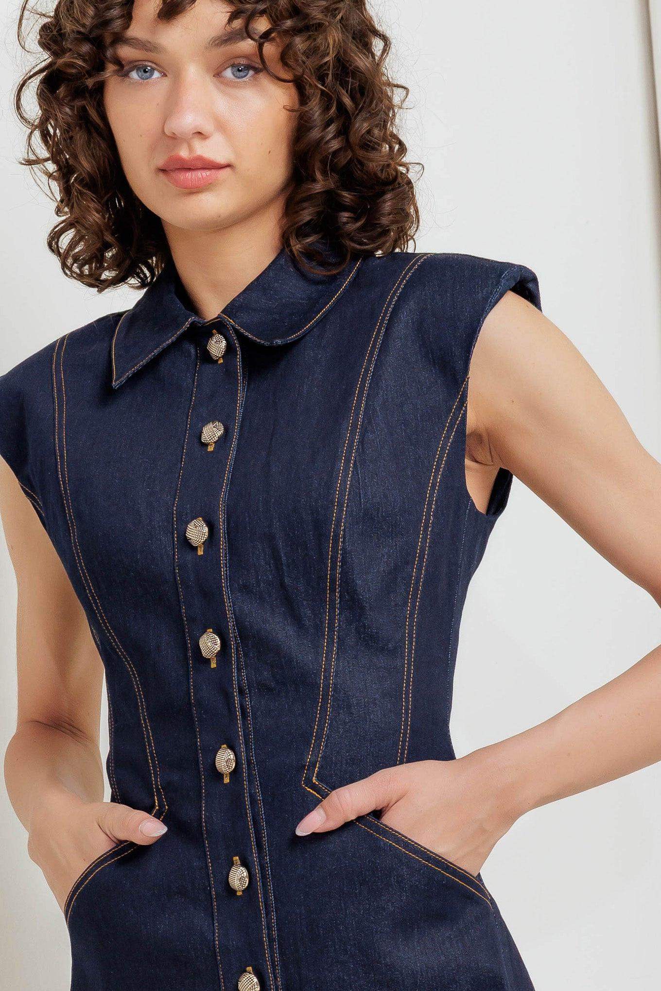 SLEEK CRAFT DENIM MINI DRESS - Flying Tomato - Flyclothing LLC
