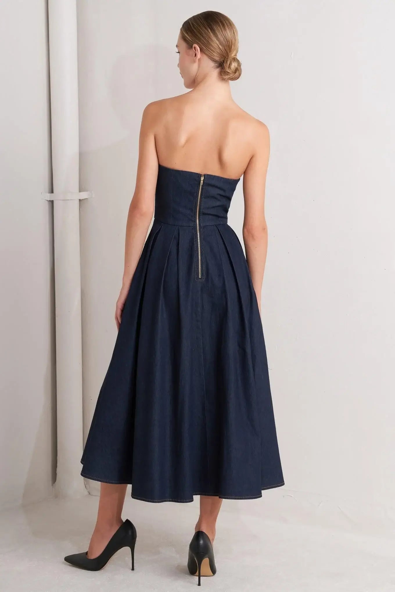 URBAN CORSET DENIM MIDI DRESS - Flying Tomato - Flyclothing LLC
