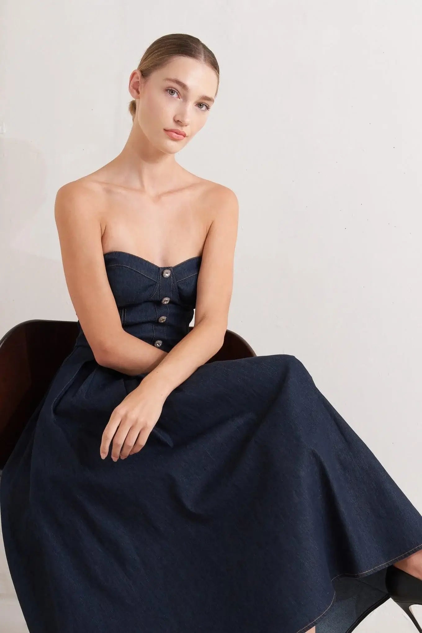 URBAN CORSET DENIM MIDI DRESS - Flying Tomato - Flyclothing LLC