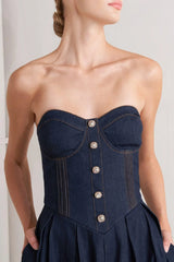 URBAN CORSET DENIM MIDI DRESS - Flying Tomato - Flyclothing LLC