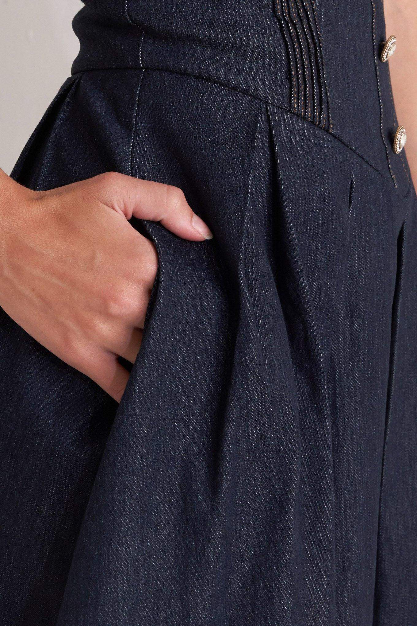 URBAN CORSET DENIM MIDI DRESS - Flying Tomato - Flyclothing LLC