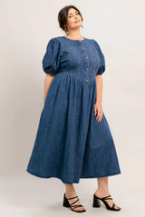 MIDDAY IN BLUE DENIM MIDI DRESS - Flying Tomato - Flyclothing LLC