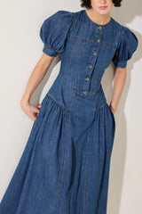 MIDDAY IN BLUE DENIM MIDI DRESS - Flying Tomato - Flyclothing LLC