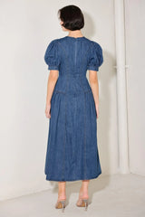 MIDDAY IN BLUE DENIM MIDI DRESS - Flying Tomato - Flyclothing LLC
