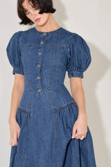 MIDDAY IN BLUE DENIM MIDI DRESS - Flying Tomato - Flyclothing LLC