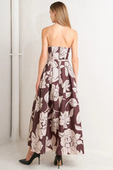 VINTAGE BLOOM STRAPLESS WOVEN MIDI DRESS - Flying Tomato - Flyclothing LLC