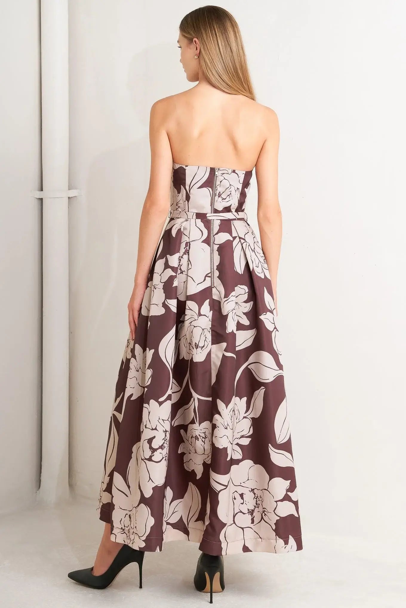 VINTAGE BLOOM STRAPLESS WOVEN MIDI DRESS - Flying Tomato - Flyclothing LLC