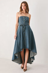 MIDNIGHT VOLUME DENIM MIDI DRESS - Flying Tomato - Flyclothing LLC