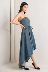 MIDNIGHT VOLUME DENIM MIDI DRESS - Flying Tomato - Flyclothing LLC