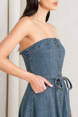 MIDNIGHT VOLUME DENIM MIDI DRESS - Flying Tomato - Flyclothing LLC