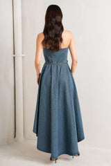 MIDNIGHT VOLUME DENIM MIDI DRESS - Flying Tomato - Flyclothing LLC