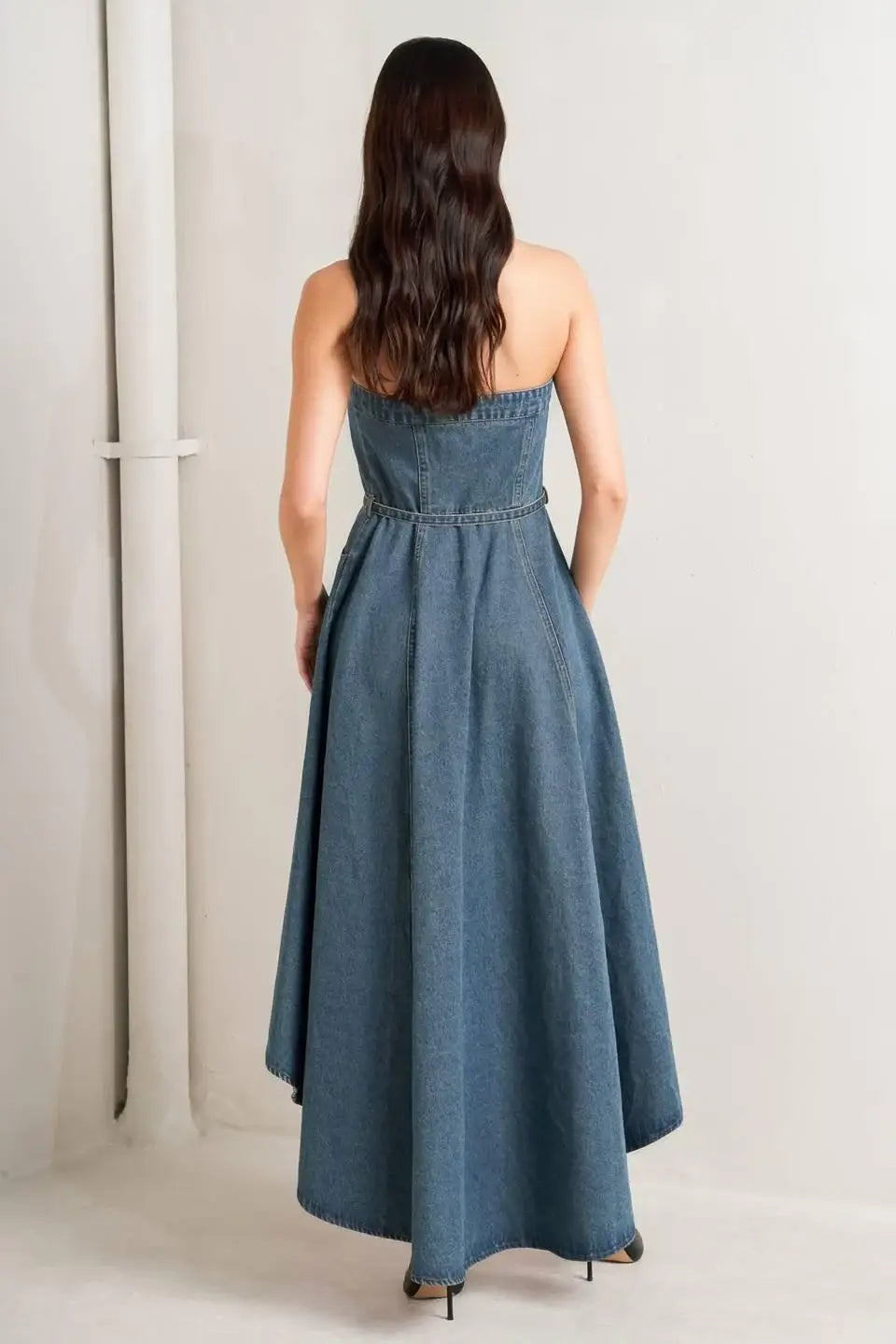 MIDNIGHT VOLUME DENIM MIDI DRESS - Flying Tomato - Flyclothing LLC