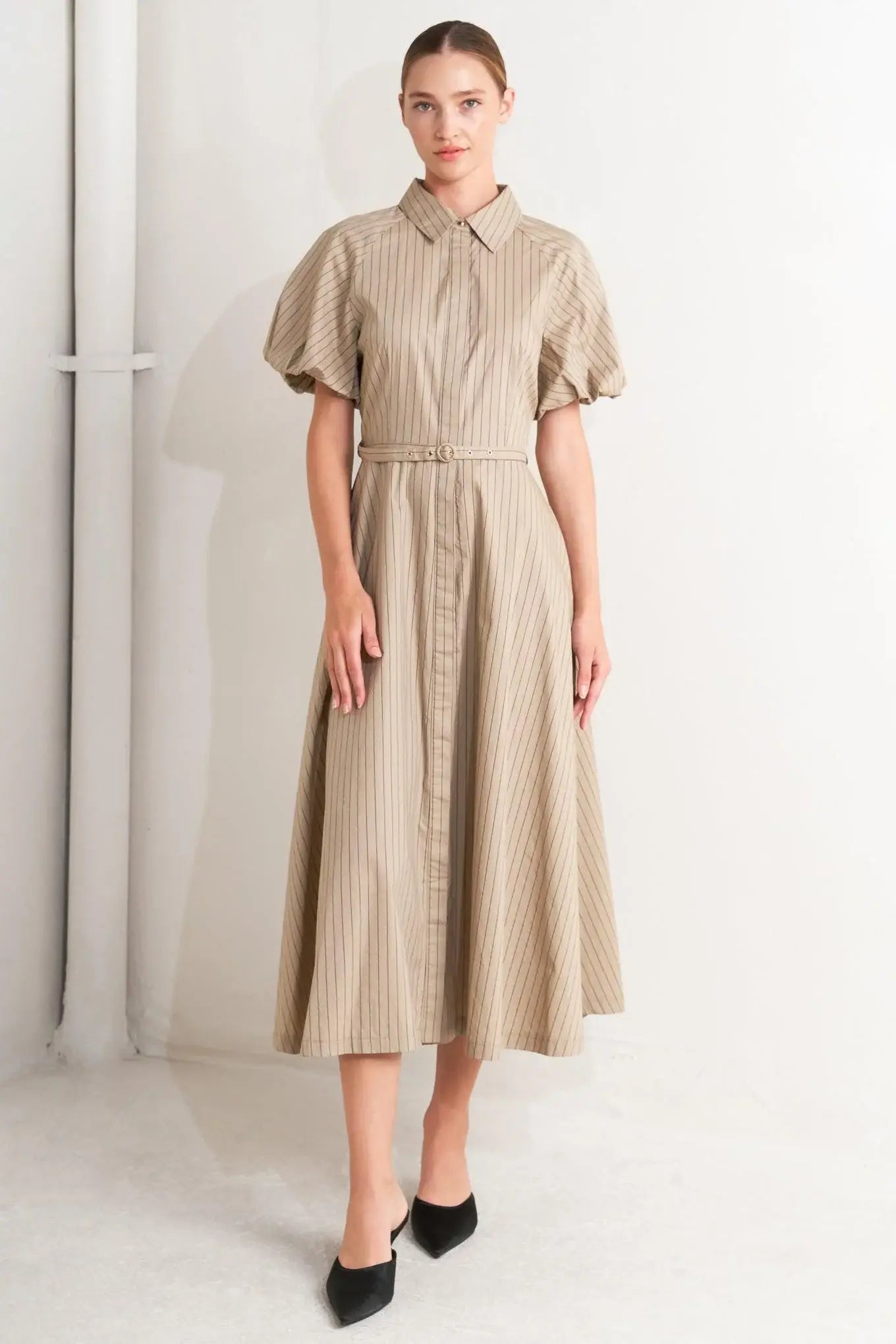 CLASSIC NEUTRAL WOVEN MIDI DRESS - Flying Tomato - Flyclothing LLC