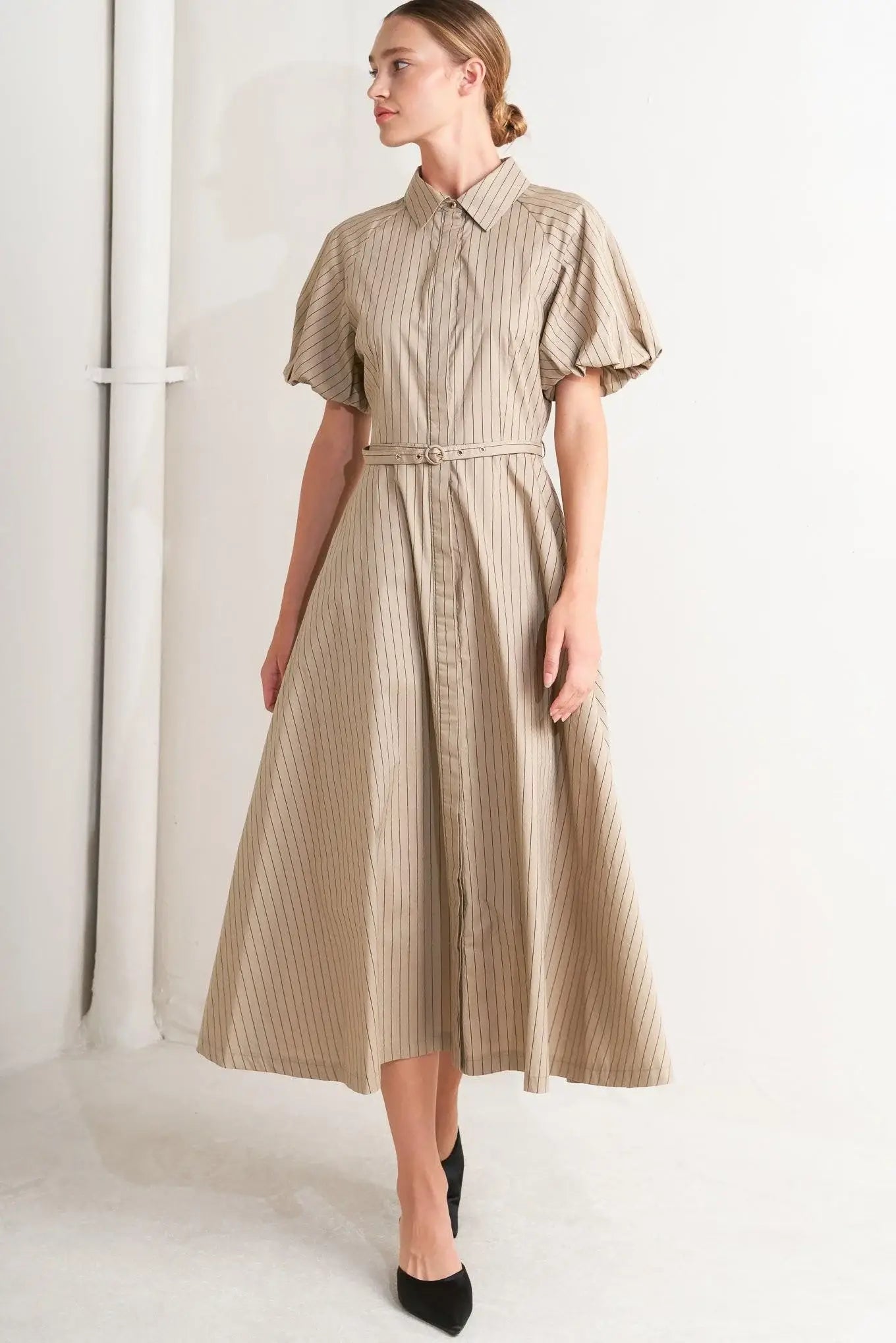CLASSIC NEUTRAL WOVEN MIDI DRESS - Flying Tomato - Flyclothing LLC
