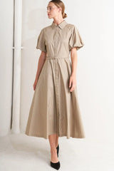CLASSIC NEUTRAL WOVEN MIDI DRESS - Flying Tomato - Flyclothing LLC