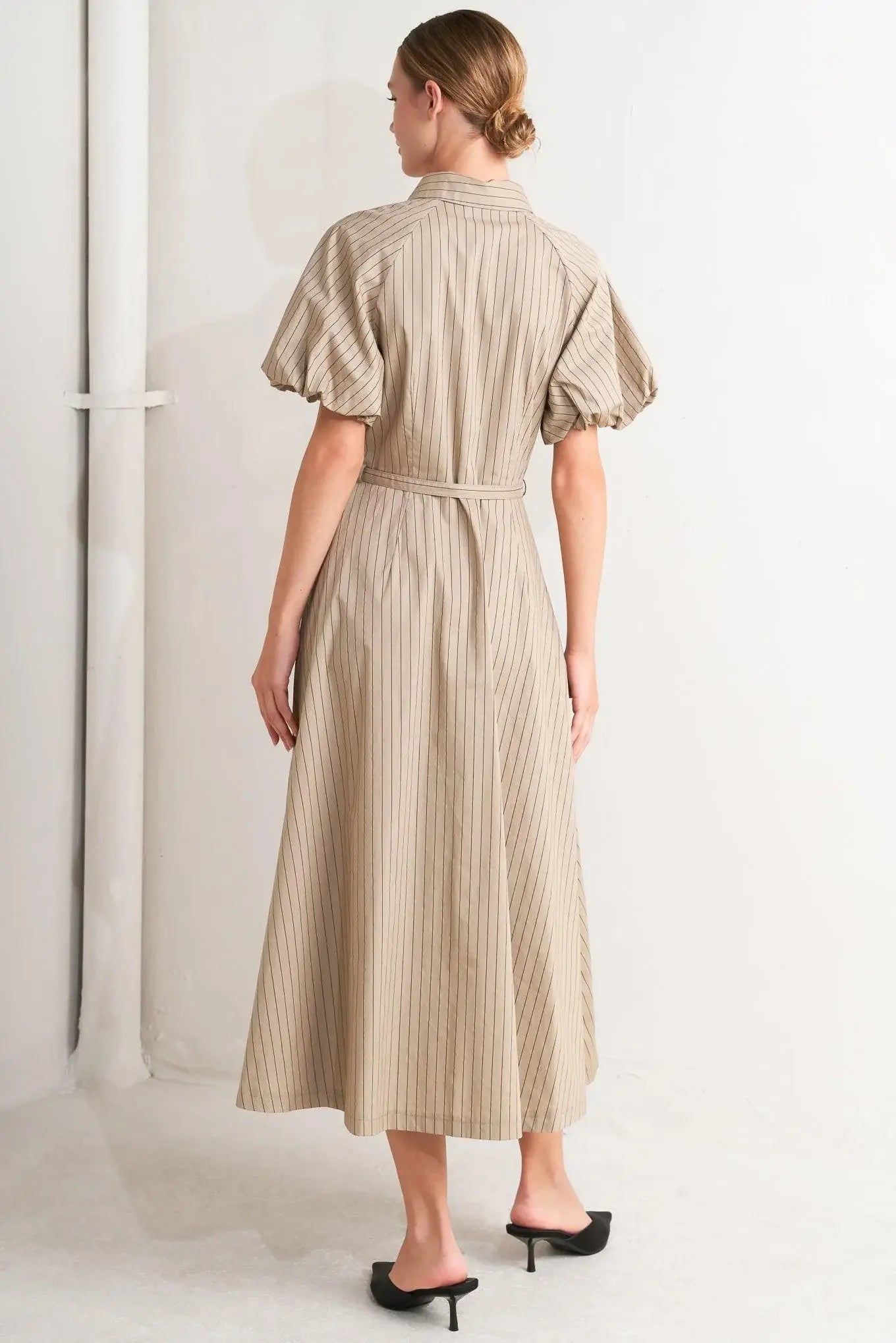 CLASSIC NEUTRAL WOVEN MIDI DRESS - Flying Tomato - Flyclothing LLC