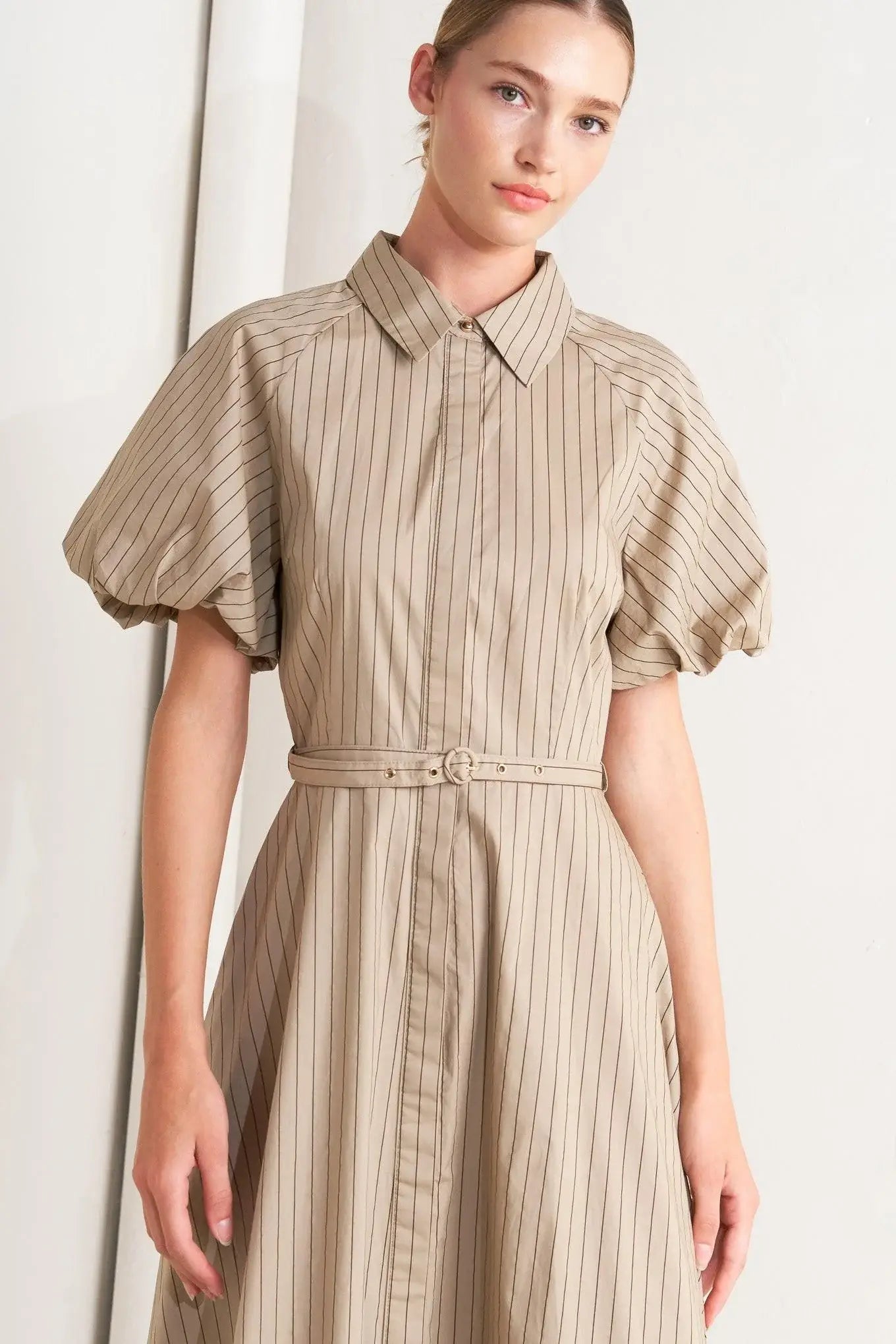 CLASSIC NEUTRAL WOVEN MIDI DRESS - Flying Tomato - Flyclothing LLC