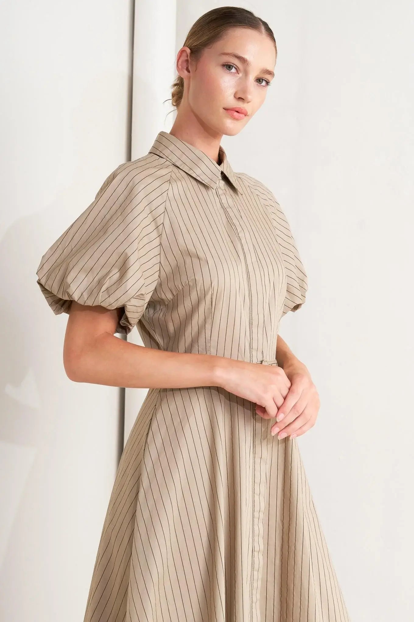 CLASSIC NEUTRAL WOVEN MIDI DRESS - Flying Tomato - Flyclothing LLC