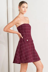 TWEED DOLL WINE WOVEN MINI DRESS - Flying Tomato - Flyclothing LLC