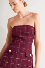 TWEED DOLL WINE WOVEN MINI DRESS - Flying Tomato - Flyclothing LLC
