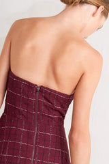 TWEED DOLL WINE WOVEN MINI DRESS - Flying Tomato - Flyclothing LLC