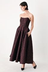 BURGUNDY COUTURE SWAY WOVEN MIDI DRESS - Flying Tomato - Flyclothing LLC