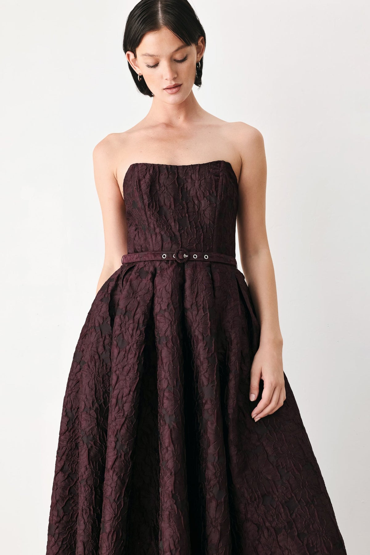 BURGUNDY COUTURE SWAY WOVEN MIDI DRESS - Flying Tomato - Flyclothing LLC