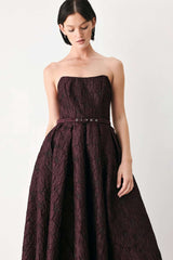 BURGUNDY COUTURE SWAY WOVEN MIDI DRESS - Flying Tomato - Flyclothing LLC