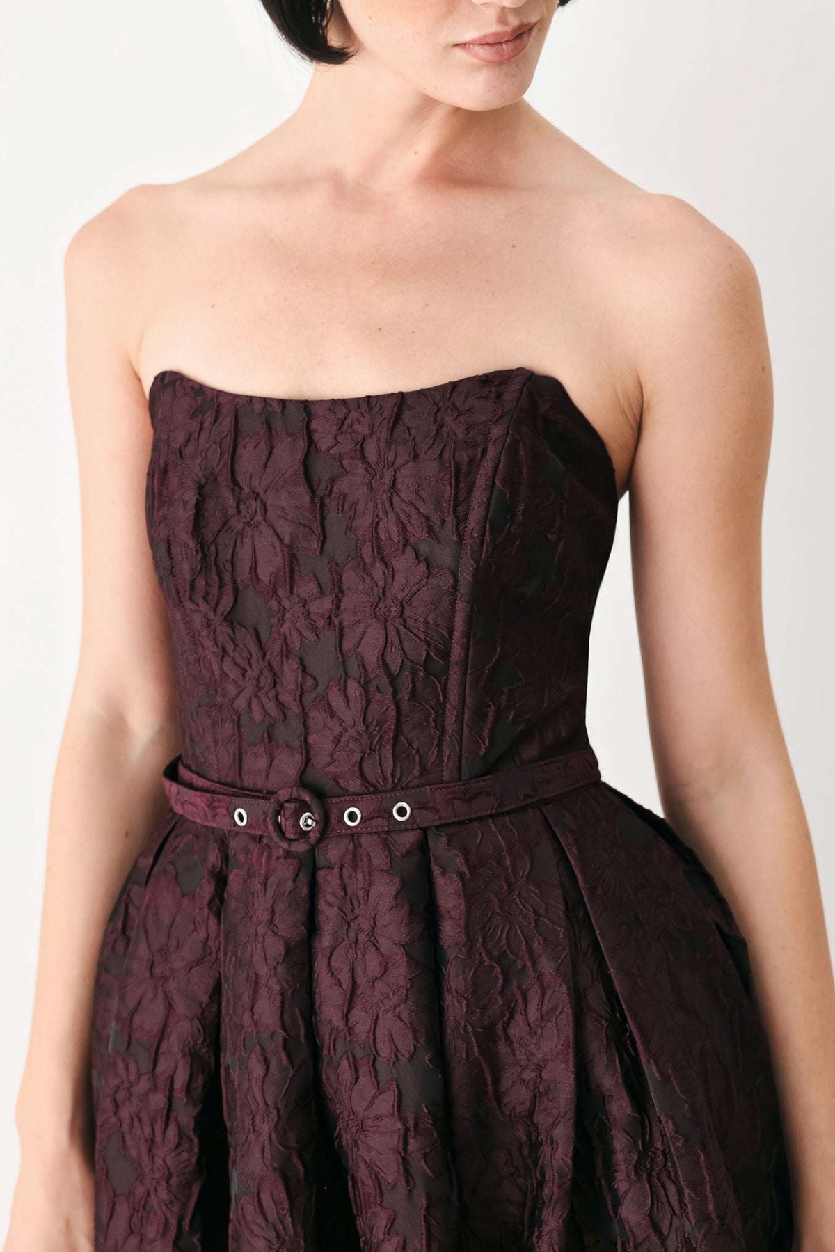 BURGUNDY COUTURE SWAY WOVEN MIDI DRESS - Flying Tomato - Flyclothing LLC