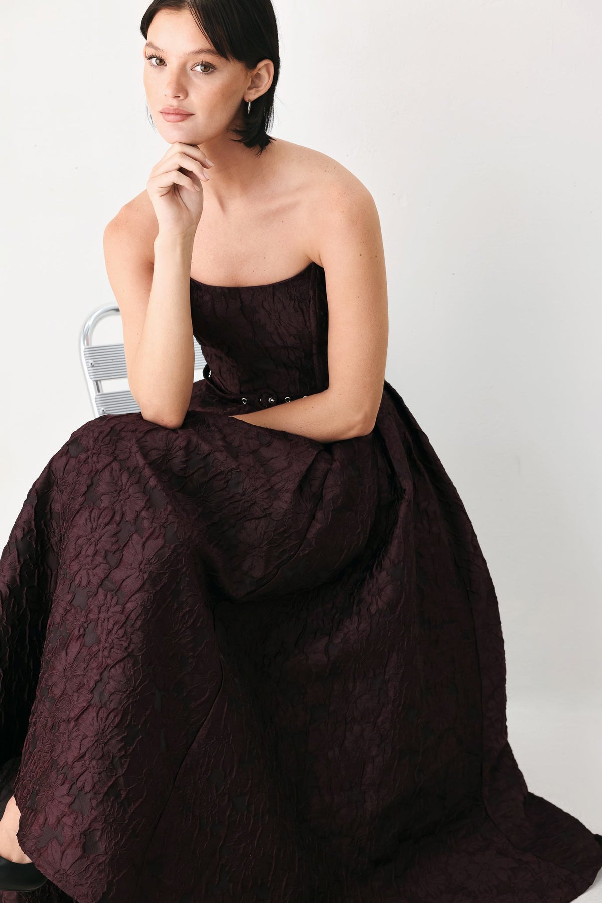 BURGUNDY COUTURE SWAY WOVEN MIDI DRESS - Flying Tomato - Flyclothing LLC
