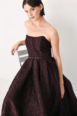 BURGUNDY COUTURE SWAY WOVEN MIDI DRESS - Flying Tomato - Flyclothing LLC