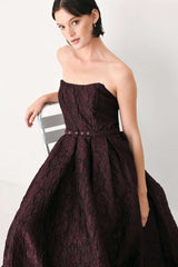 BURGUNDY COUTURE SWAY WOVEN MIDI DRESS - Flying Tomato - Flyclothing LLC