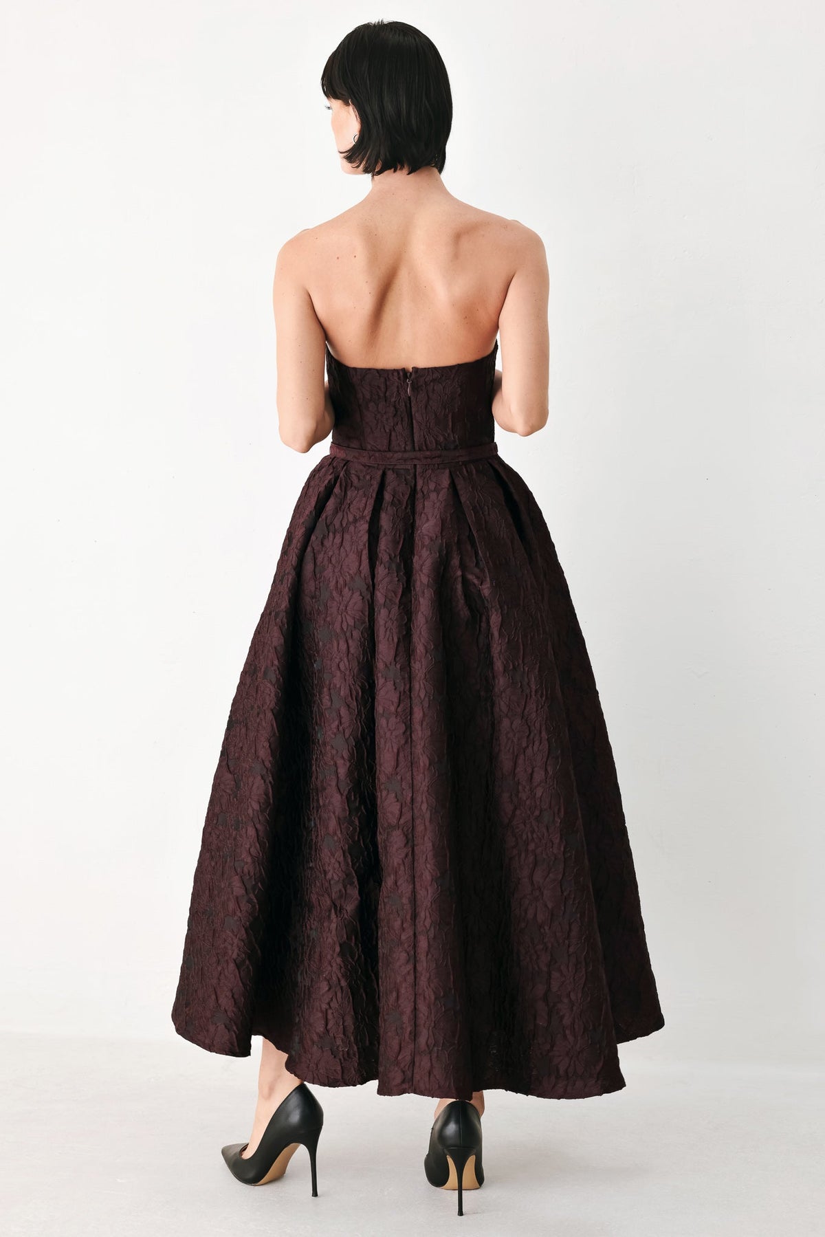 BURGUNDY COUTURE SWAY WOVEN MIDI DRESS - Flying Tomato - Flyclothing LLC