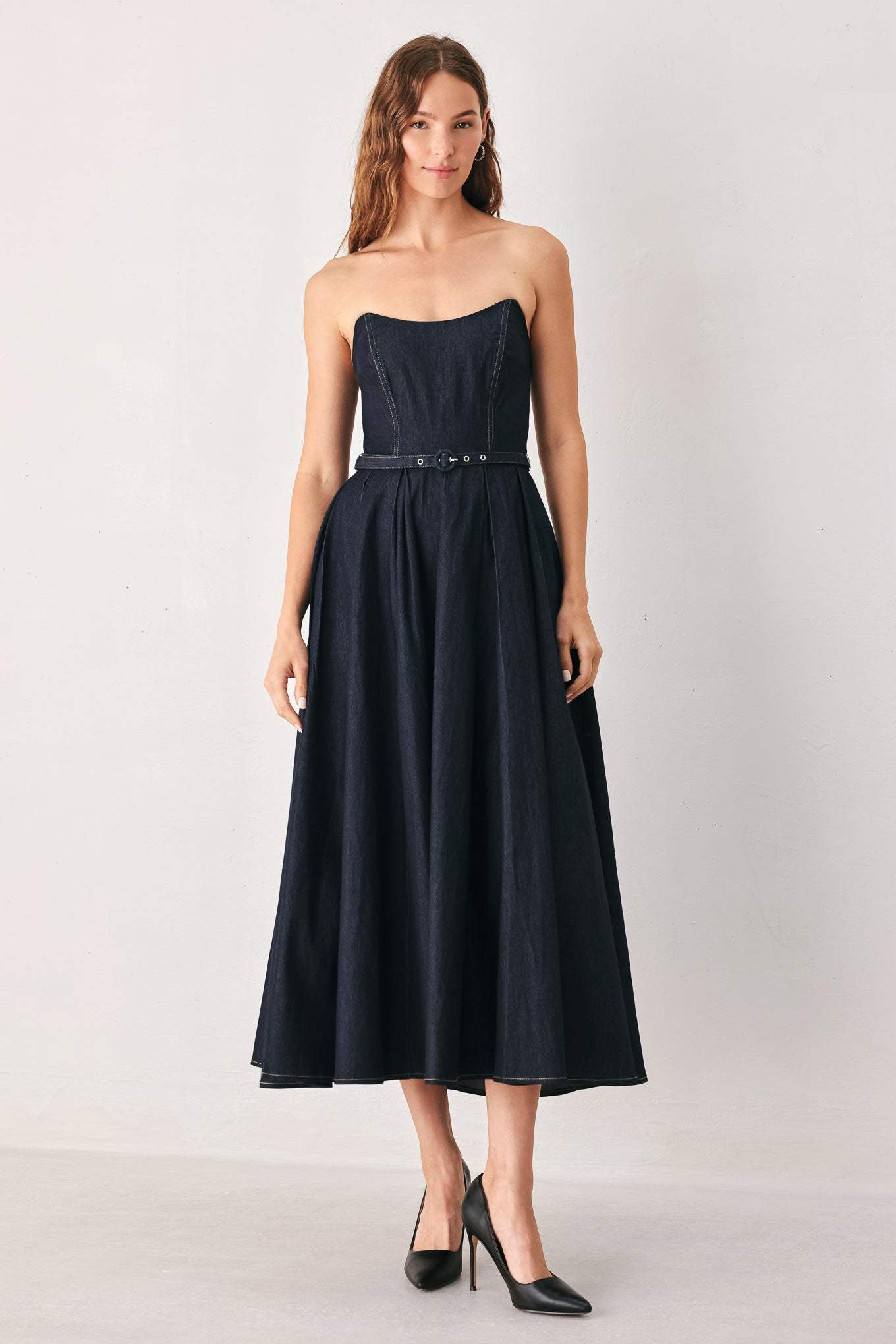 PARTY MUSE DENIM MIDI DRESS