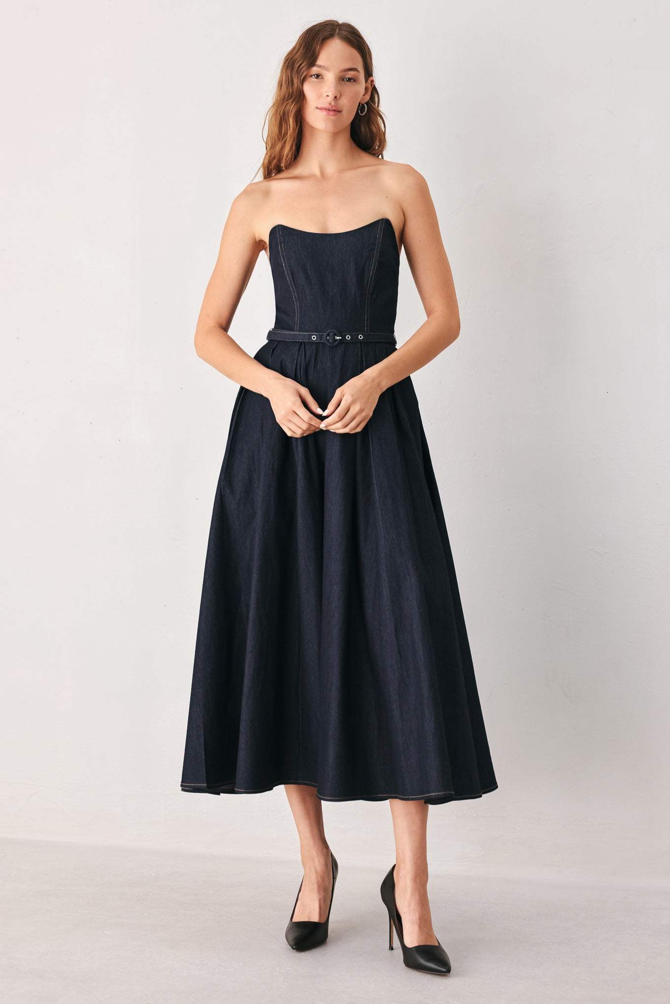 PARTY MUSE DENIM MIDI DRESS