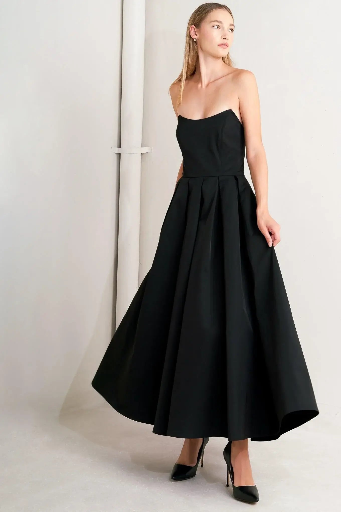 GALA NOIR WOVEN MIDI DRESS - Flying Tomato - Flyclothing LLC