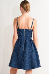 NAVY ROMANCE WOVEN JACQUARD MINI DRESS - Flying Tomato - Flyclothing LLC