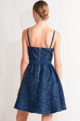 NAVY ROMANCE WOVEN JACQUARD MINI DRESS - Flying Tomato - Flyclothing LLC