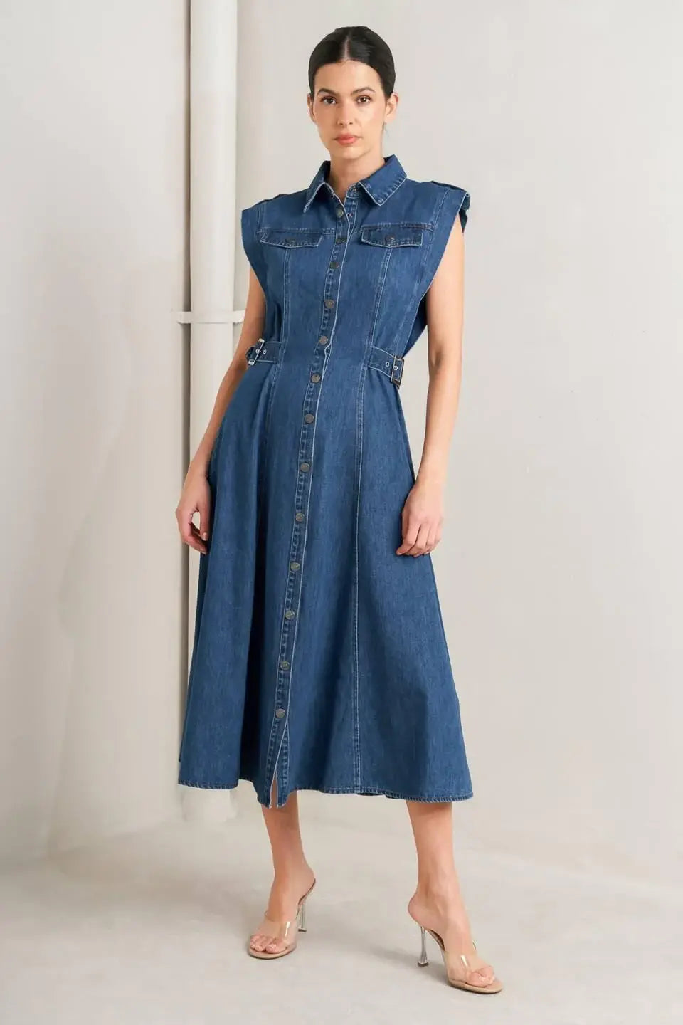 ICON VINTAGE DENIM MIDI DRESS - Flying Tomato - Flyclothing LLC