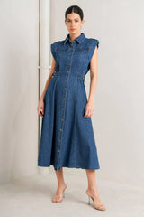 ICON VINTAGE DENIM MIDI DRESS - Flying Tomato - Flyclothing LLC