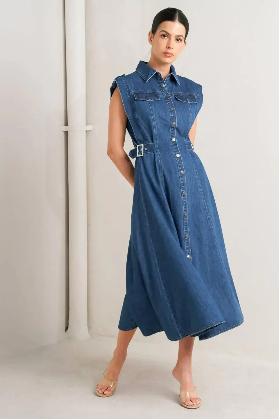 ICON VINTAGE DENIM MIDI DRESS - Flying Tomato - Flyclothing LLC